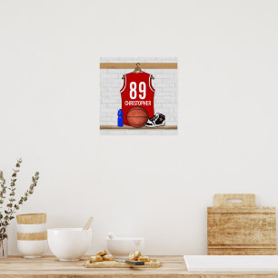 Poster Jersey de basket-ball blanc et rouge personnalisé
