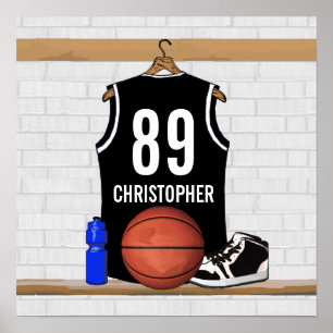 Poster Jersey de basket-ball noir et blanc personnalisé