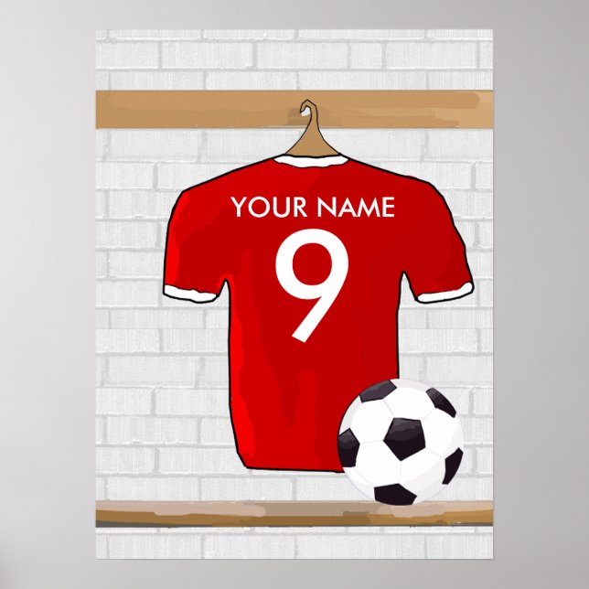 Poster Jersey de football rouge et blanc personnalisé (Devant)