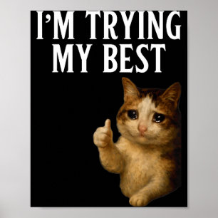 Poster J'essaie de mon mieux Mème de chat drôle qui pleur
