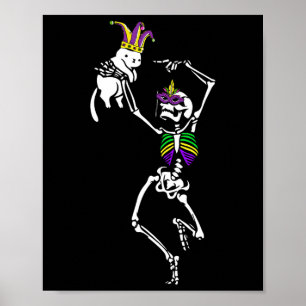 Poster Jester Skeleton Dancing Chat Mardi Gras Masque Car
