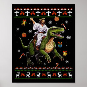 Poster Jésus à cheval sur un dinosaure Mème drôle Sweat d