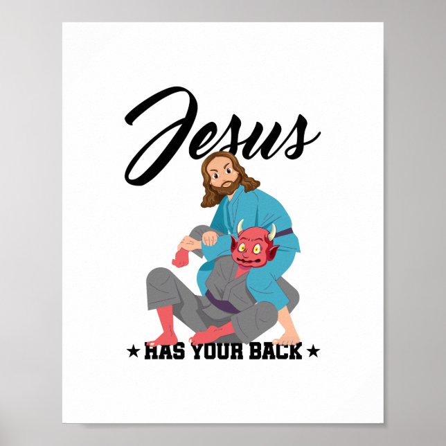 Poster Jésus A Ton Dos Jiu-Jitsu BJJ Drôle MIXED MARTIAL  (Devant)