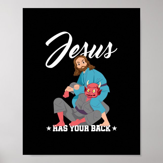 Poster Jésus A Ton Dos Jiu-Jitsu BJJ Drôle MIXED MARTIAL  (Devant)