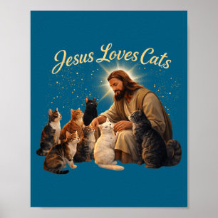 Poster Jésus aime les chats chrétien amateur de chats Jés
