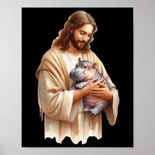 Poster Jésus Aime Moo Deng Bouncy Pig Cute Ba