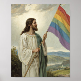 Poster Jésus avec le drapeau de la fierté