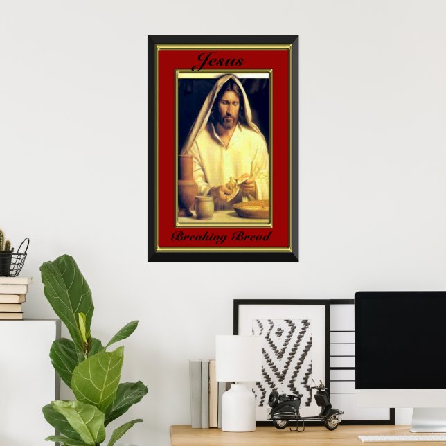 Poster Jésus casser le pain cadre rouge (Bureau à domicile)