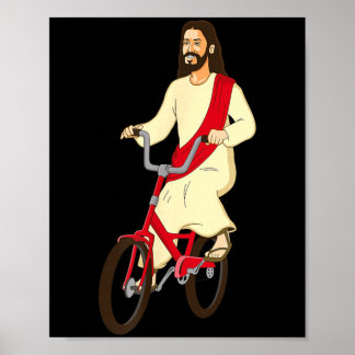 Poster Jésus-Christ à vélo, foi chrétienne drôle