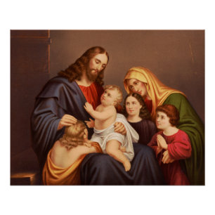 Poster Jésus-Christ avec les Enfants Premium Beaux-Arts