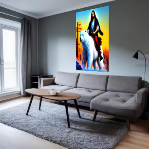Poster Jésus Christ chevauchant un ours polaire   AI Art 