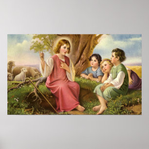 Poster Jésus Christ Enseigner les enfants, Religion Vinta