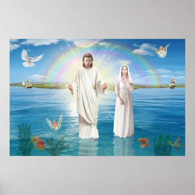 Poster Jésus Christ et la Vierge Marie Regina Coeli (Devant)