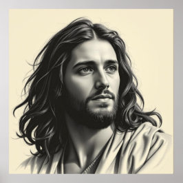 Poster Jesus Christ - Portrait artisanal de charbon de bo