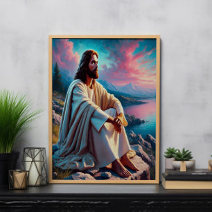 Poster Jésus Christ Réfléchissant À Côté De La Mer Douce