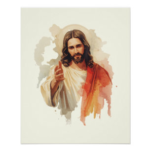 Poster Jésus-Christ tendant les mains Peinture à l'aquare