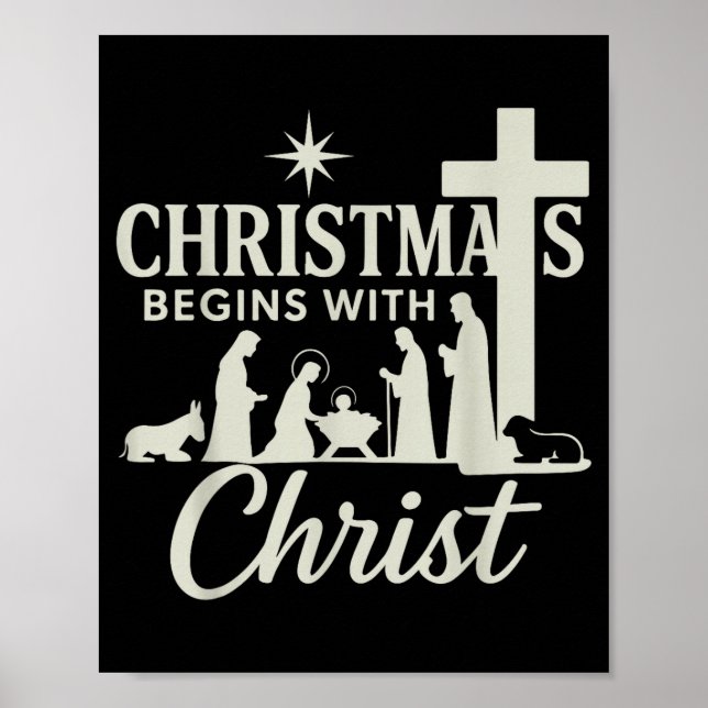 Poster Jesus Christmas Begins With Christ Pjs Pajamas Tod (Devant)