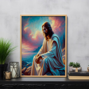 Poster Jésus Contemplation à côté des eaux calmes
