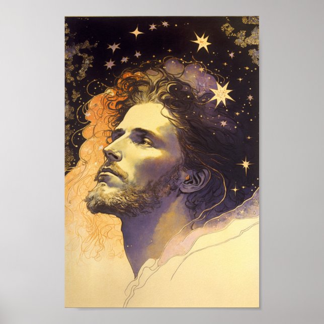 Poster Jésus dans les Cosmos par Mucha AI Art généré (Devant)