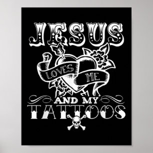 Poster Jésus drôle m'aime et mes tatouages