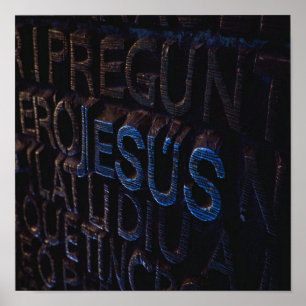 Poster Jésus en Pierre Bleue Chrétien Dieu Amour