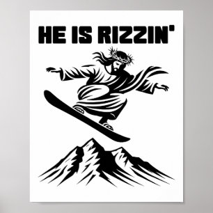 Poster Jésus en snowboard Rizzin 'Snow C