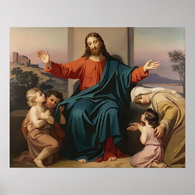 Poster Jésus Enfants viennent à moi Bible Verse Melchior (Devant)