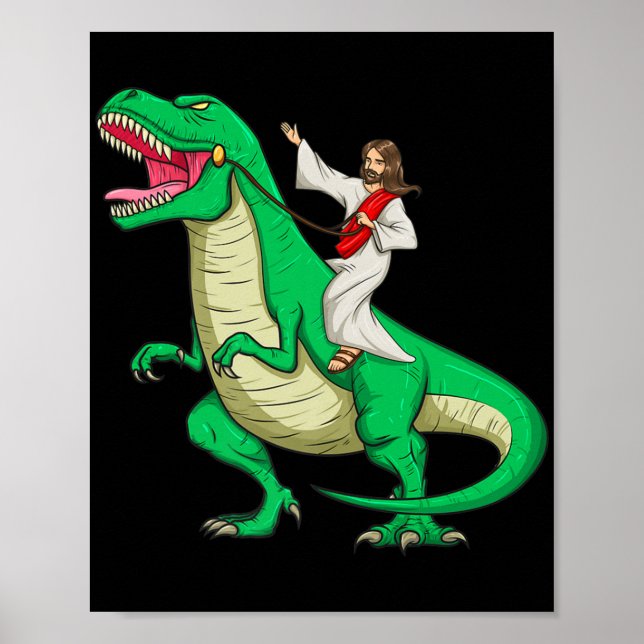 Poster Jesus équitation Dinosaur drôle Parodie Tyrannosau (Devant)