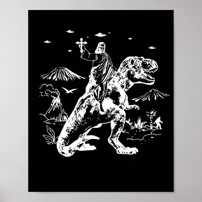 Poster Jesus équitation Dinosaur OVNI 90s Graphique (Devant)