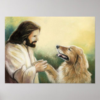 Poster Jésus et Golden Retriever Dog Art Imprimer