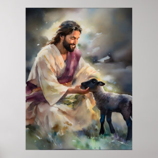 Poster Jésus et le mouton perdu