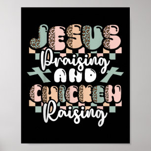 Poster Jésus Félicitant Poulet Élevant Christian Drôle Lo