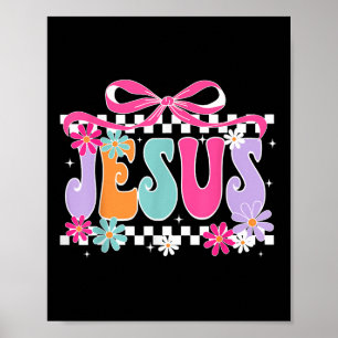 Poster Jésus Floral Groovy Coquette Nœud Religieux Christ