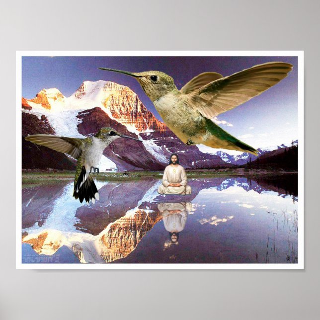 Poster Jésus flottant sur l'eau méditant sur le lac (Devant)