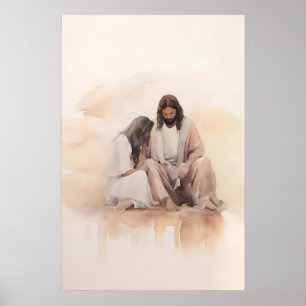 Poster Jésus guérissant la femme hémorragique Aquarelle B