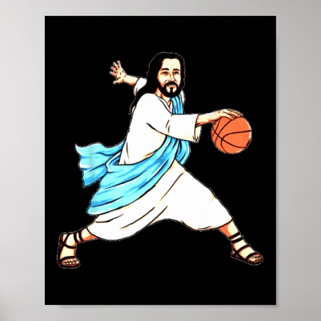 Poster Jésus Jouer Basket Fun Noël (Devant)