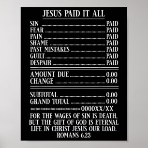Poster Jésus L'A Payé Tout Reçu Bible Chrétienne Romains 