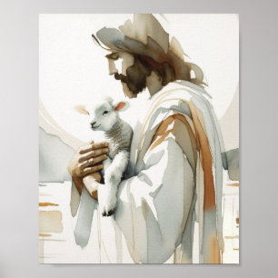 Poster Jésus, L'Agneau - Aquarelle Christian Art et Fai