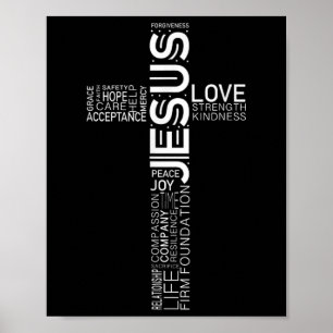 Poster Jesus Love Blanc sur le design de croix chrétienne