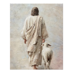Poster Jésus marchant avec l'agneau