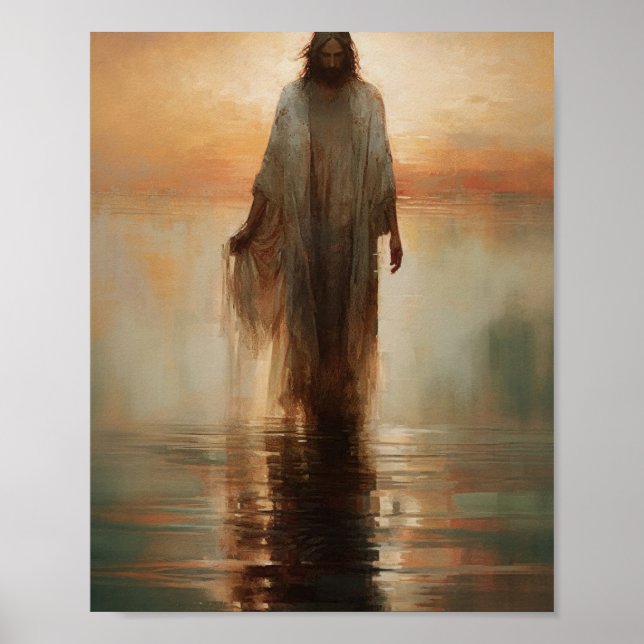 Poster Jésus marche sur l'eau - Bible Verse Digital Print (Devant)