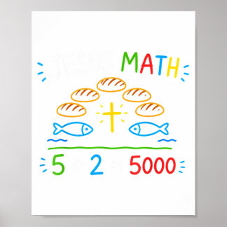 Poster Jésus Maths 2 Poissons 5 pains nourrit les 5000 Bi