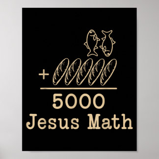 Poster Jésus Maths 2 Poissons 5 pains nourrit les 5000 Bi
