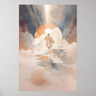 Poster Jésus monte au ciel Scène biblique à l'aquarelle