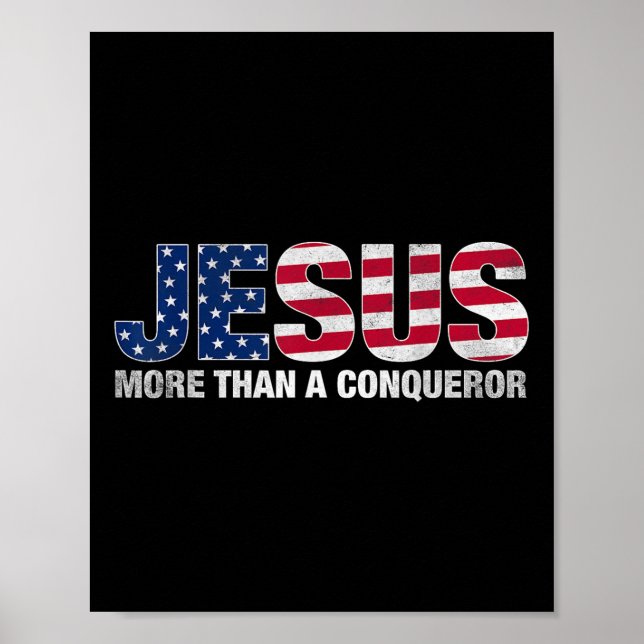 Poster Jésus Plus Qu'Un Conquérant Drapeau Américain (Devant)