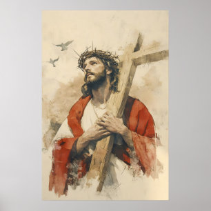 Poster Jésus portant la Croix Passion du Christ