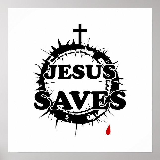 Poster Jésus sauve avec la Croix et la Couronne d'épines (Devant)