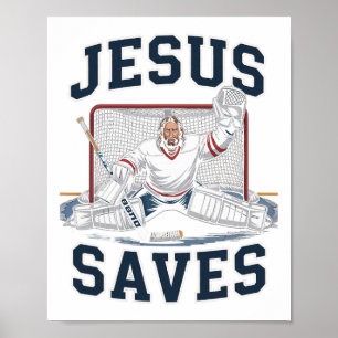 Poster Jésus Sauve Équipe De Joueur De Hockey Dieu Amateu