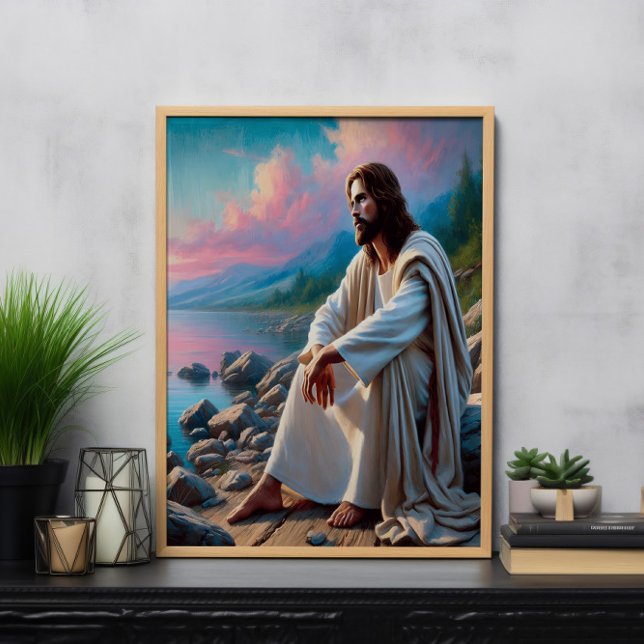 Poster Jésus Sauveur Tranquille dans la Réflexion Divine (Créateur téléchargé)