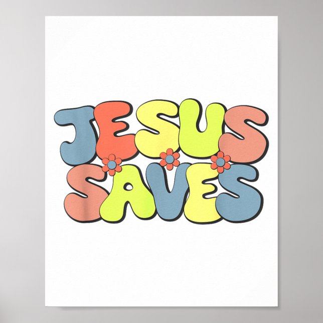 Poster Jesus Saves - Hipe Flower Child Style  (Devant)